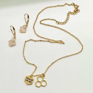 Dainty Psalm Necklace & Rose Quartz Earrings